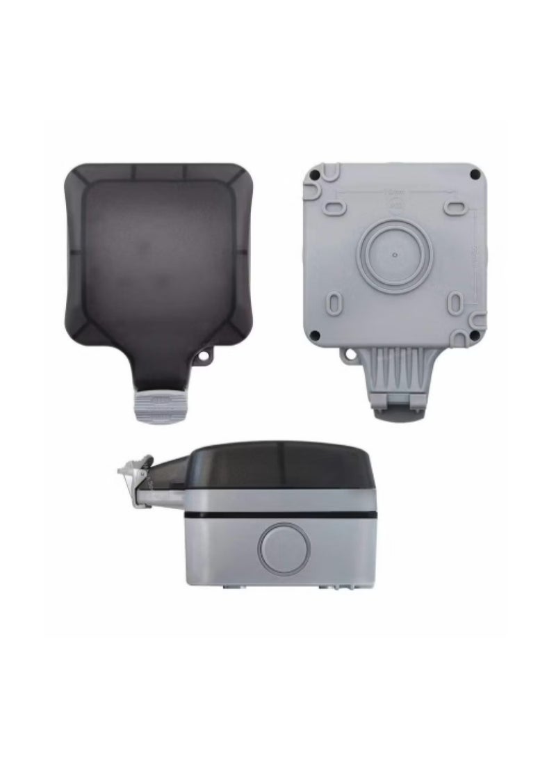 علبة فيشة كهرباء خارجية مقاومة للماء IP66 مع مفتاح ولمبة بيان – مقبس خارجي مزدوج 2-Gang بغطاء مفصلي للحدائق والأماكن الرطبة - Image 2